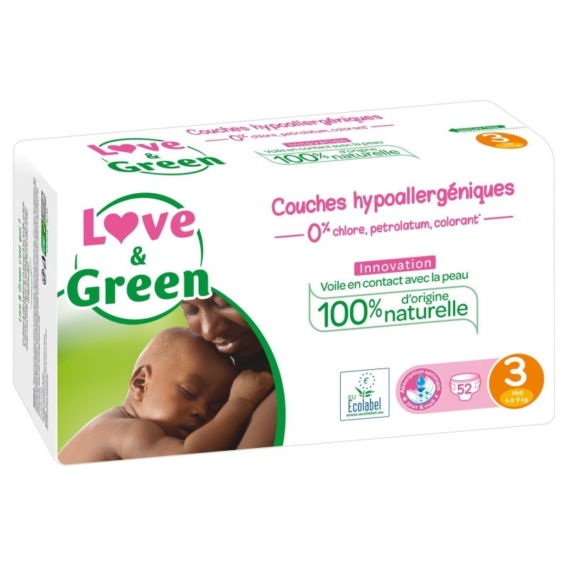 Love And Green Couches Hypoallergéniques Taille 5 11 à 25Kg Paquet de 40 -  MonClubBeauté
